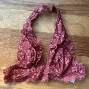 Free People Galloon Lace Halter Bra in Rust